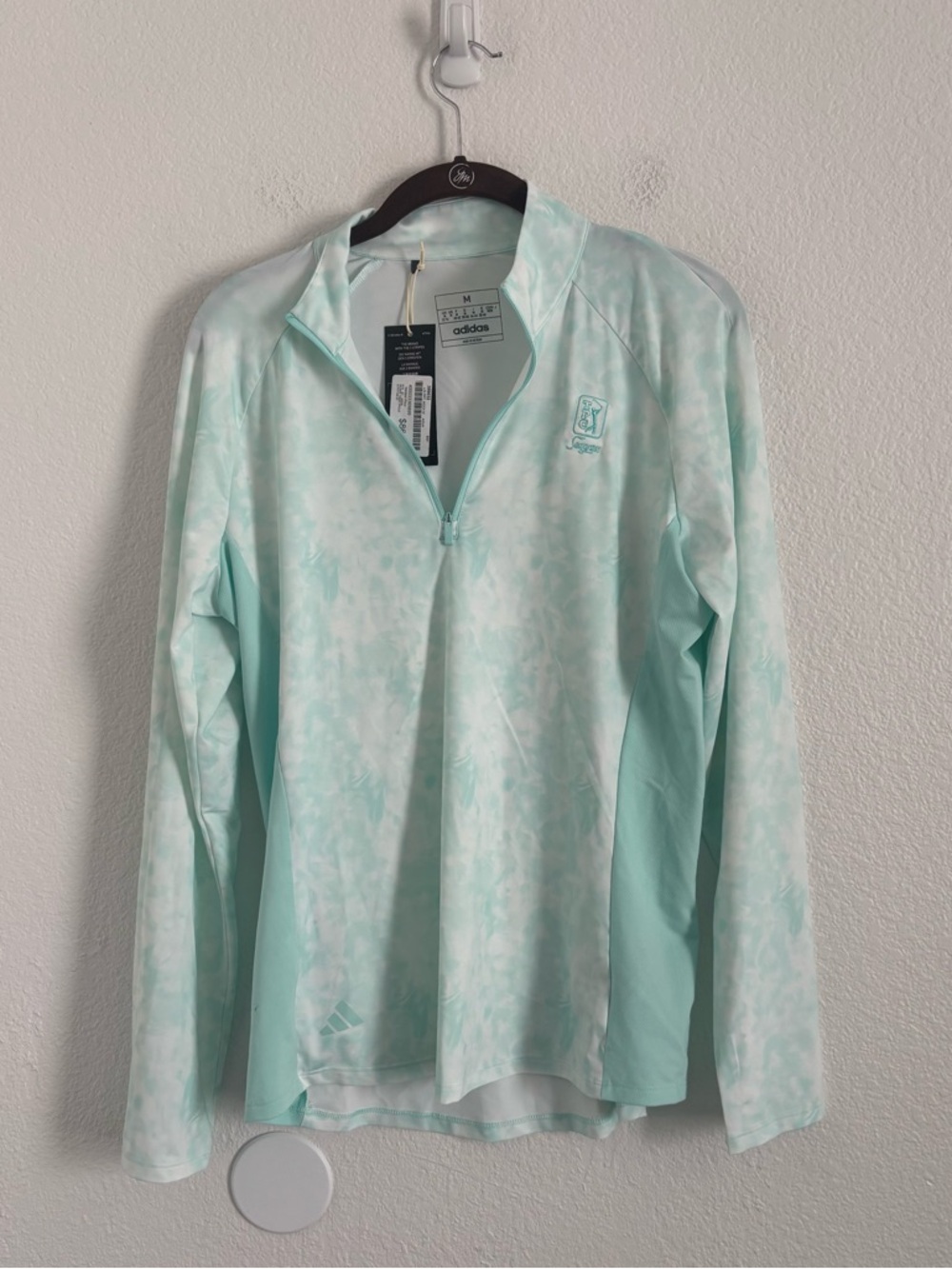 NWT Adidas Women's Size Medium Blue 1/4 Zip Mock Neck Long Sleeve Top UPF 50